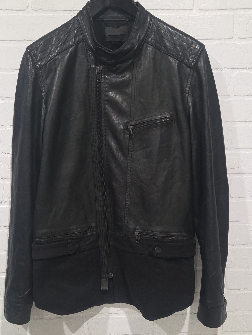 Diesel Black Gold Lambskin And Denim Moto Jacket